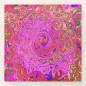 ホットピンクマーブルカラー抽象芸術レトロ旋回 ガラスコースター (正面)