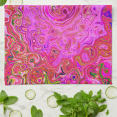 ホットピンクマーブルカラー抽象芸術レトロ旋回 キッチンタオル (折り畳み)