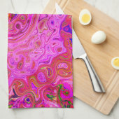 ホットピンクマーブルカラー抽象芸術レトロ旋回 キッチンタオル (四つ折り)
