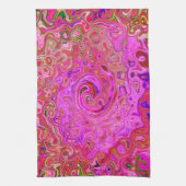 ホットピンクマーブルカラー抽象芸術レトロ旋回 キッチンタオル (縦)