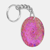 ホットピンクマーブルカラー抽象芸術レトロ旋回 キーホルダー (正面左)