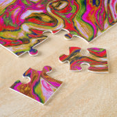 ホットピンクマーブルカラー抽象芸術レトロ旋回 ジグソーパズル (側面)