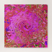 ホットピンクマーブルカラー抽象芸術レトロ旋回 ジグソーパズル (横)