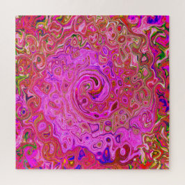 ホットピンクマーブルカラー抽象芸術レトロ旋回 ジグソーパズル