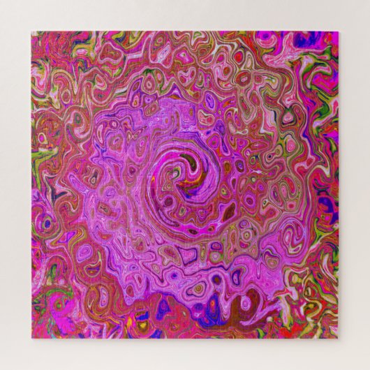 ホットピンクマーブルカラー抽象芸術レトロ旋回 ジグソーパズル (縦)