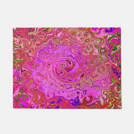 ホットピンクマーブルカラー抽象芸術レトロ旋回 ドアマット (正面)