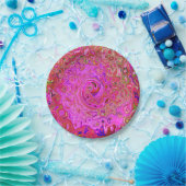 ホットピンクマーブルカラー抽象芸術レトロ旋回 ペーパープレート (パーティー)