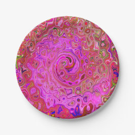 ホットピンクマーブルカラー抽象芸術レトロ旋回 ペーパープレート