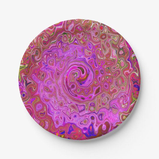 ホットピンクマーブルカラー抽象芸術レトロ旋回 ペーパープレート (正面)