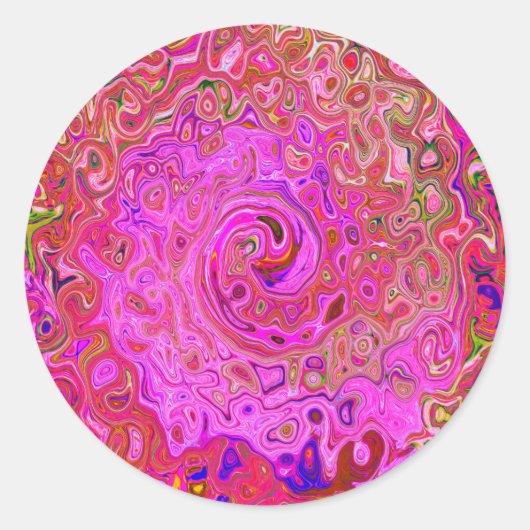 ホットピンクマーブルカラー抽象芸術レトロ旋回 ラウンドシール (正面)