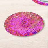 ホットピンクマーブルカラー抽象芸術レトロ旋回 ラウンドペーパーコースター (アングル)