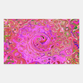 ホットピンクマーブルカラー抽象芸術レトロ旋回 長方形シール