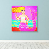 ホットピンクマーメイド抽象芸術アート キャンバスプリント (インサイチュ (ウッドフロア))