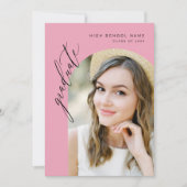 ホットピンクミニマリストアーチフォト卒業パーティー 招待状 (正面)