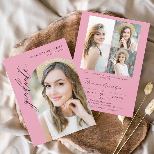 ホットピンクミニマリストアーチフォト卒業パーティー 招待状