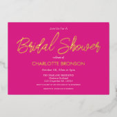 ホットピンクミニマリストスクリプトブライダルシャワー金ゴールド 箔招待状 (正面)