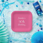 ホットピンクミニマリスト50thバースデーパーティースクエア ペーパープレート (パーティー)