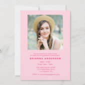 ホットピンクミニマル写真卒業パーティー 招待状 (裏面)