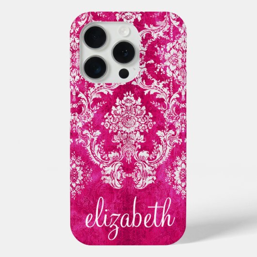 ホットピンクムーディダマスクパターンカスタム文字 Case-Mate iPhoneケース (裏面)