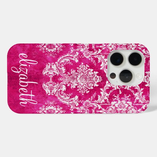 ホットピンクムーディダマスクパターンカスタム文字 Case-Mate iPhoneケース (裏面 (横))