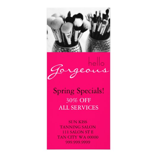 ホットピンクメイクアップアーティストブラシサロンチラシ ラックカード (正面)