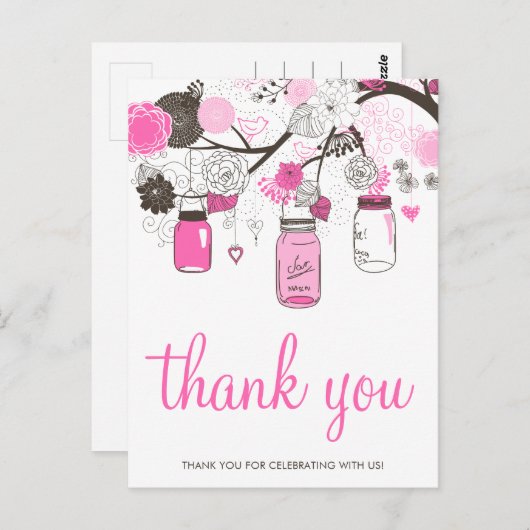 ホットピンクメイソン結婚ジャースありがとうはがき ポストカード (正面/裏面)
