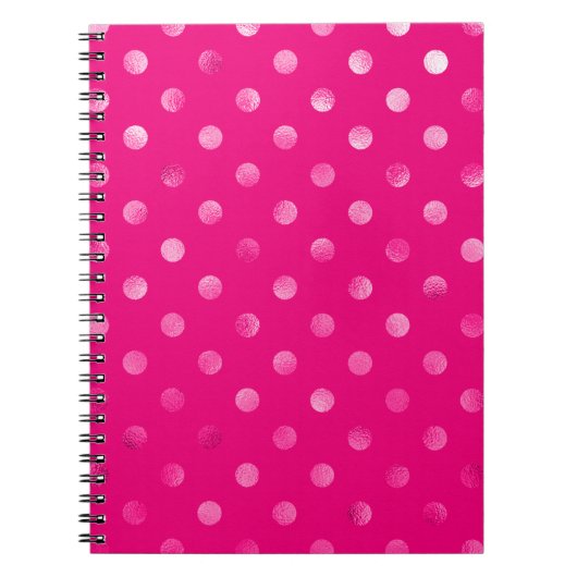 ホットピンクメタリックフェイクフォイル水玉模様スイスドット ノートブック (正面)