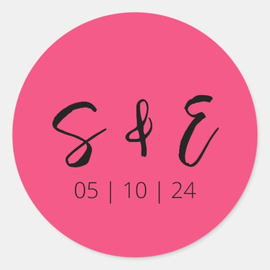 ホットピンクモダンおもしろい結婚ズ ラウンドシール (正面)