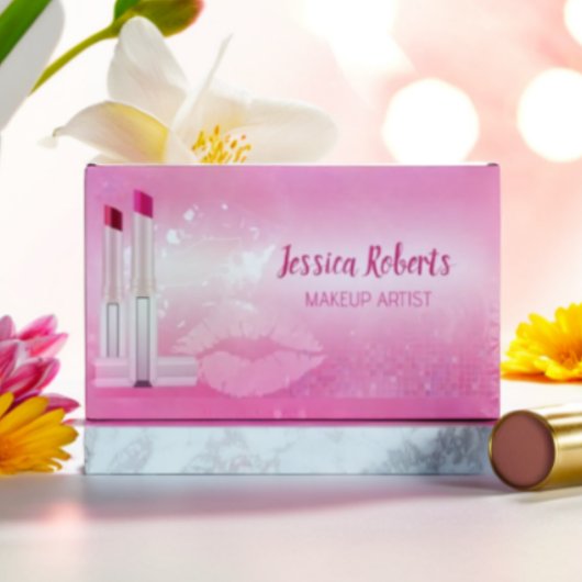 ホットピンクモダンの唇メイクアップアーティスト マグネット名刺