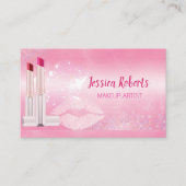 ホットピンクモダンの唇メイクアップアーティスト 名刺 (正面)
