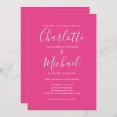 ホットピンクモダンシグネチャー結婚式招待状 招待状 (正面/裏面)