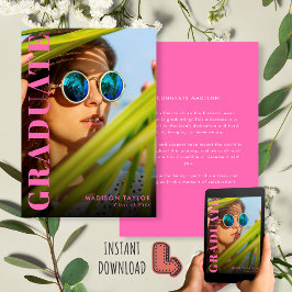 ホットピンクモダンシック大学院写真卒業 案内状