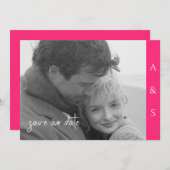 ホットピンクモダンシンプルB/W写真水平 セーブザデート (正面/裏面)