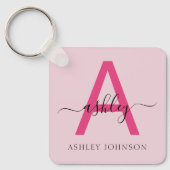 ホットピンクモダンスクリプガーリートのモノグラム名 キーホルダー (正面)