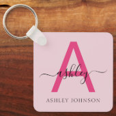 ホットピンクモダンスクリプガーリートのモノグラム名 キーホルダー (正面)