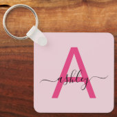 ホットピンクモダンスクリプガーリートのモノグラム名 キーホルダー (正面)