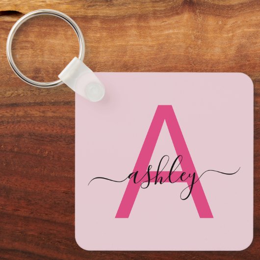 ホットピンクモダンスクリプガーリートのモノグラム名 キーホルダー (正面)