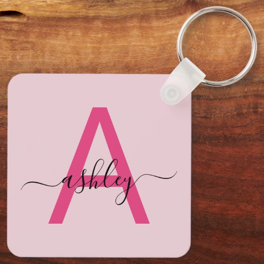 ホットピンクモダンスクリプガーリートのモノグラム名 キーホルダー (裏面)