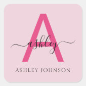 ホットピンクモダンスクリプガーリートのモノグラム名 スクエアシール (正面)