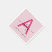 ホットピンクモダンスクリプガーリートのモノグラム名 スタンダードカクテルナプキン (角)