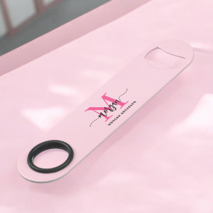 ホットピンクモダンスクリプガーリートのモノグラム名 スピード栓抜き