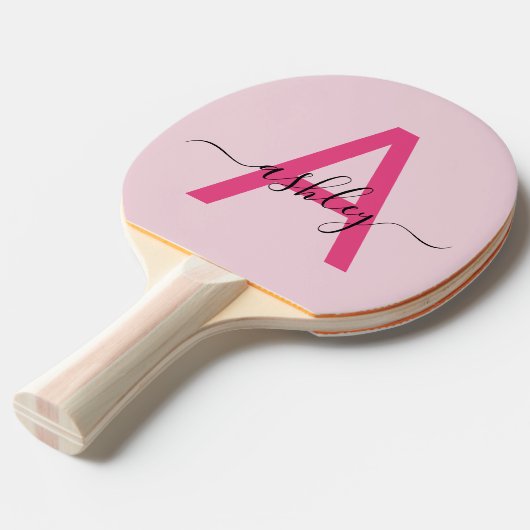ホットピンクモダンスクリプガーリートのモノグラム名 卓球ラケット (正面アングル)
