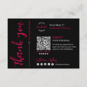 ホットピンクモダンスクリプトQRコード、ありがとうございますビジネス エンクロージャーカード (裏面)