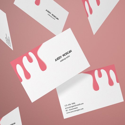 ホットピンクモダンドリップメイクアップアーティスト名刺 名刺