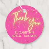 ホットピンクモダンネオングローグリッターありがとうスクリプト フェイバータグ (正面)