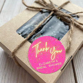 ホットピンクモダンネオングローグリッターありがとうスクリプト ラウンドシール