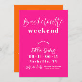 ホットピンクモダンバチェロレッテ招待状日程 シーズンカード (正面/裏面)