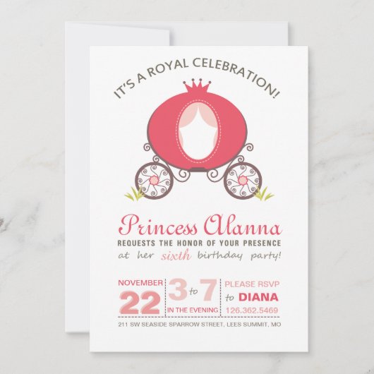 ホットピンクモダンプリンセスキャリッジ招待状 招待状 (正面)