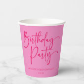 ホットピンクモダンミニマル誕生日パーティー 紙コップ (正面)