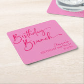 ホットピンクモダンミニマル誕生日ブランチパーティー スクエアペーパーコースター (アングル)